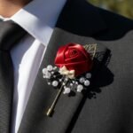 Red Rose Boutonniere with Pearl Spray