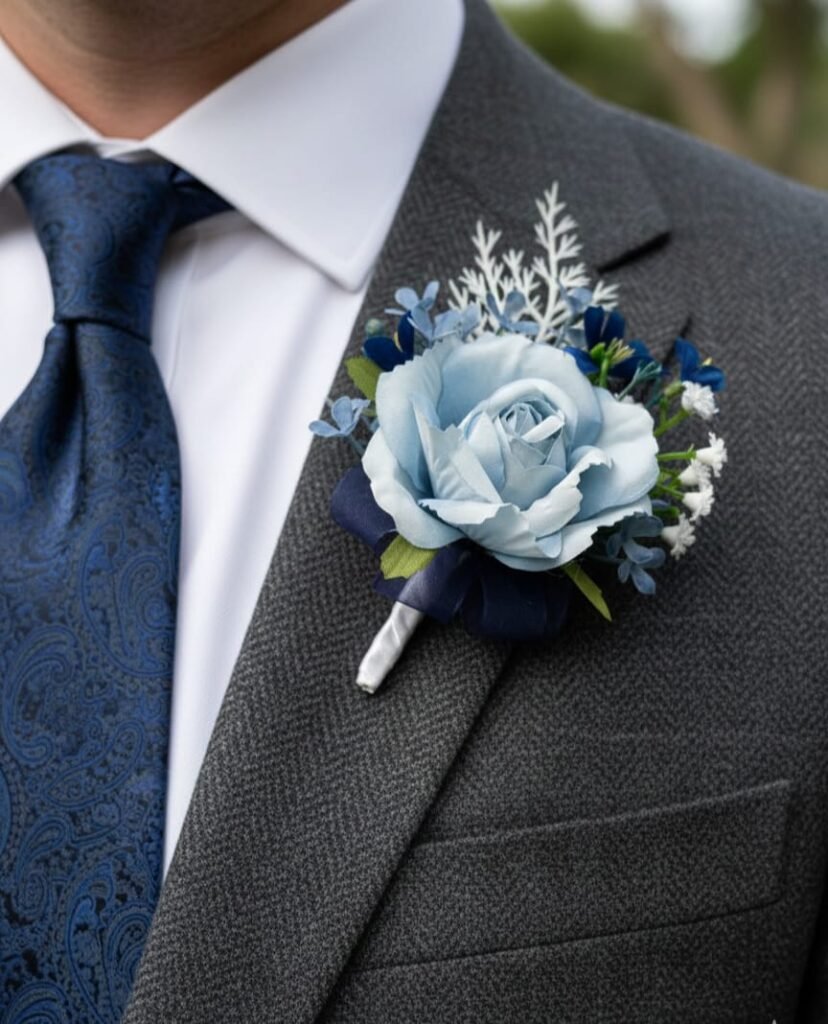 Dusty Blue Rose Boutonniere