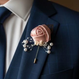 Dusty Rose Boutonniere with Pearl Pin