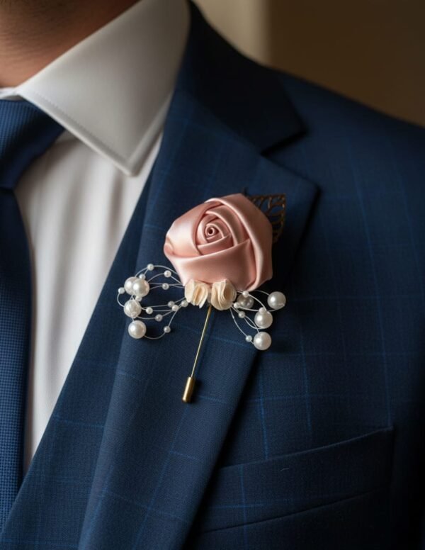 Dusty Rose Boutonniere with Pearl Pin