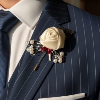 Ivory Rose Boutonniere with Pearl Sprig