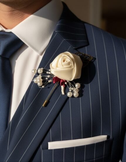 Ivory Rose Boutonniere with Pearl Sprig