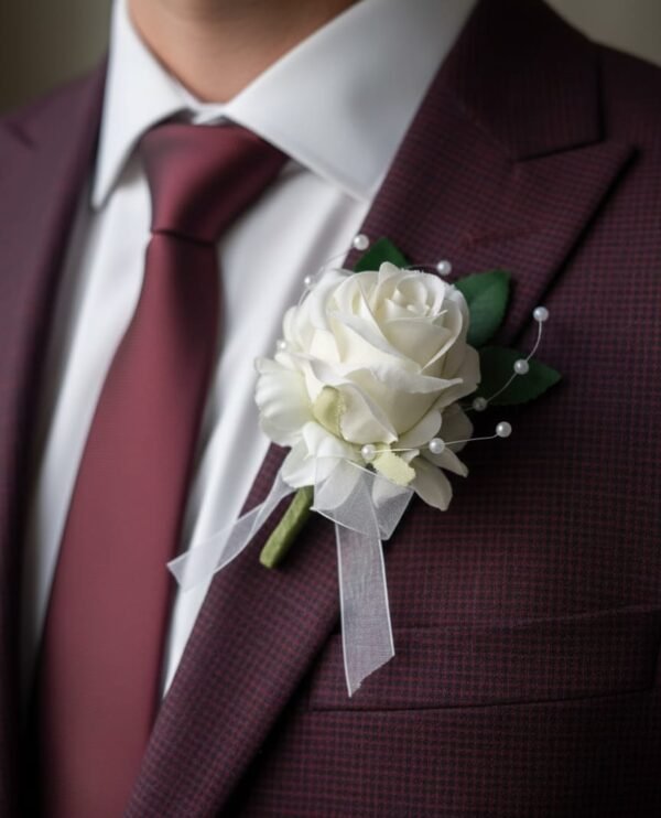 White Rose Boutonniere with Greenery
