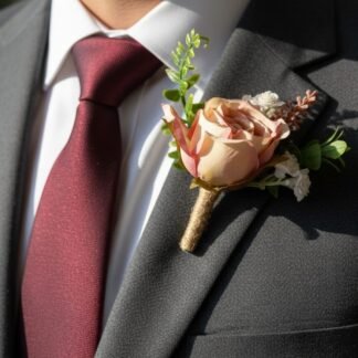 Terracotta Rose Boutonniere with Twine Wrap