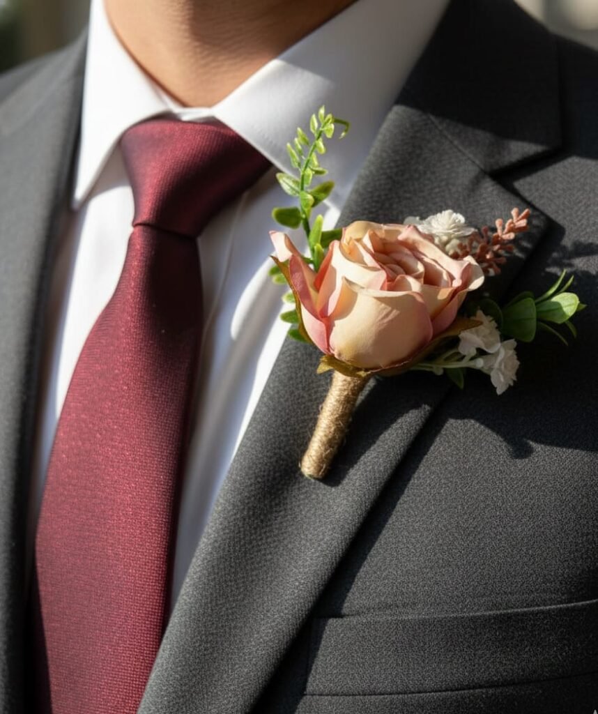 Terracotta Rose Boutonniere with Twine Wrap