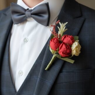Red & Cream Rose Duo Boutonniere