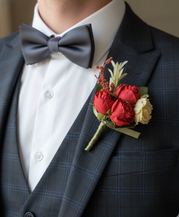 Red & Cream Rose Duo Boutonniere