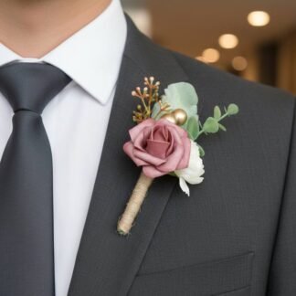 Dusty Pink Rose Boutonniere with Eucalyptus