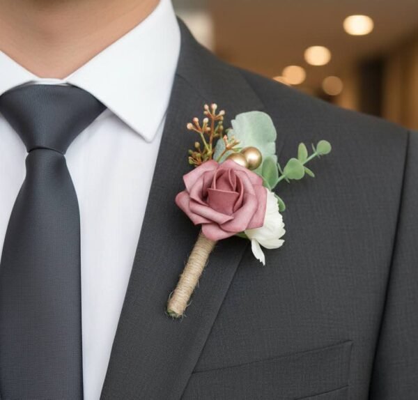 Dusty Pink Rose Boutonniere with Eucalyptus