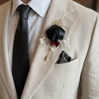 Black Rose Boutonniere with Pearl Pin