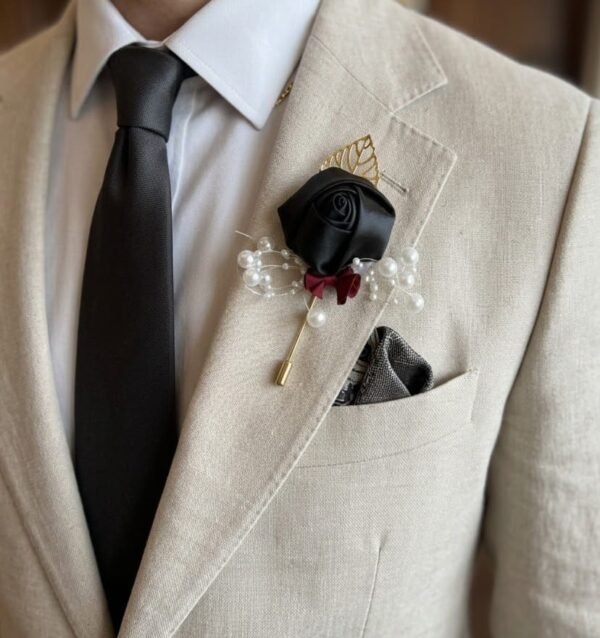Black Rose Boutonniere with Pearl Pin