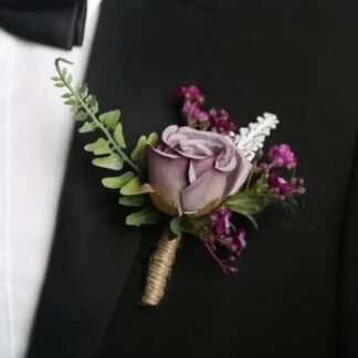 Mauve Rose Boutonniere with Wildflower Spray
