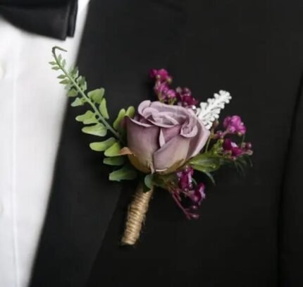 Mauve Rose Boutonniere with Wildflower Spray
