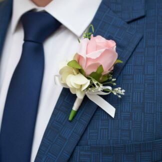 Blush Rose Boutonniere with Sheer Ribbon