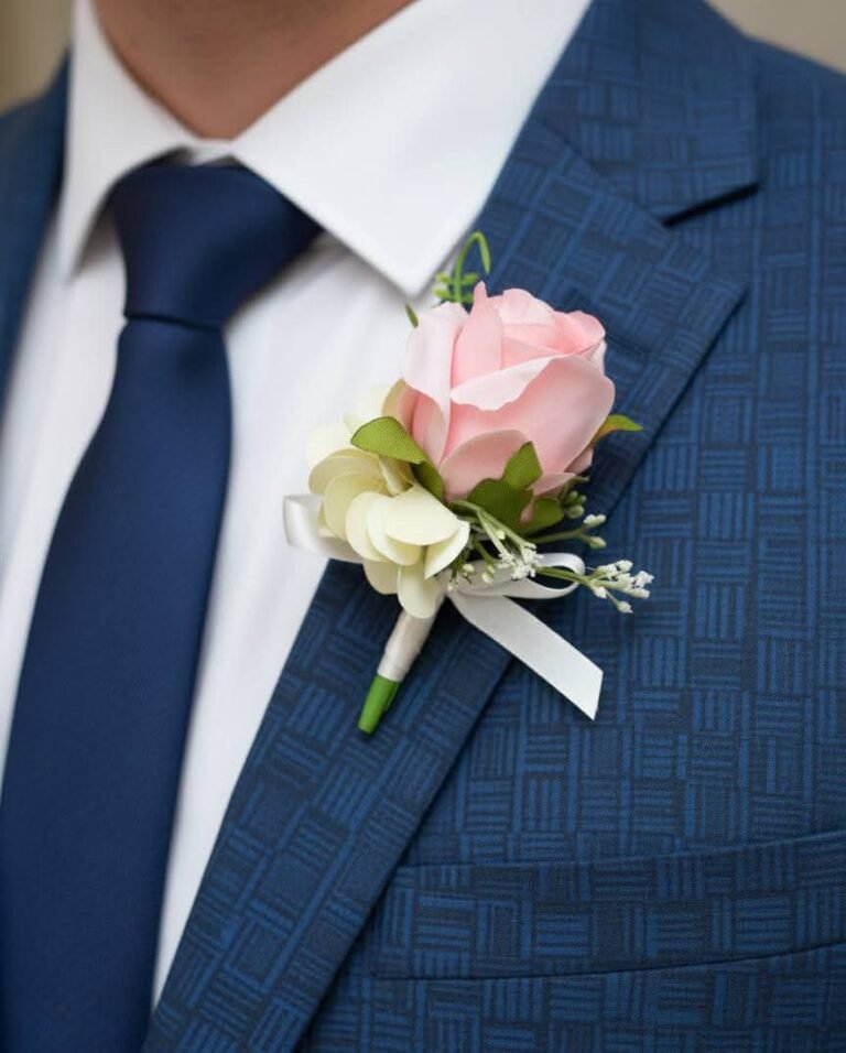 Blush Rose Boutonniere with Sheer Ribbon
