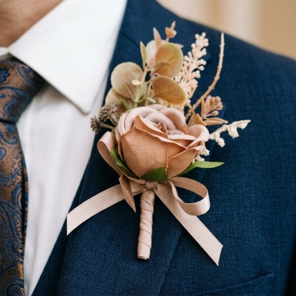 Pink Rose Boutonniere with Dried Flower Accent