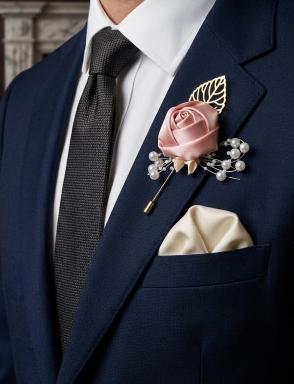 Dusty Rose Boutonniere with Satin Pocket Square Match