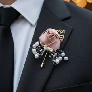 Dusty Mauve Rose Boutonniere with Leaf Pin