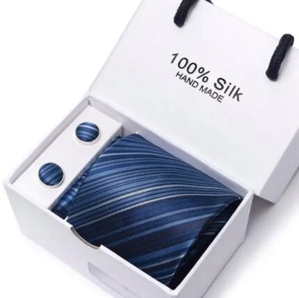 Navy Striped Silk Tie & Cufflink Set