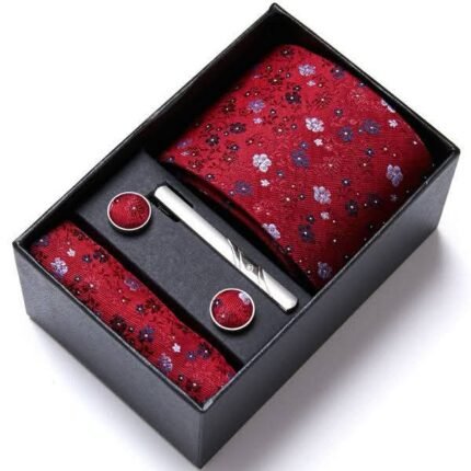 Red Floral Medallion Silk Tie Set