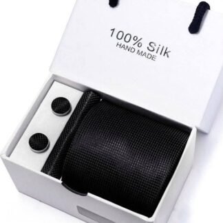 Black Textured Silk Tie & Cufflink Set