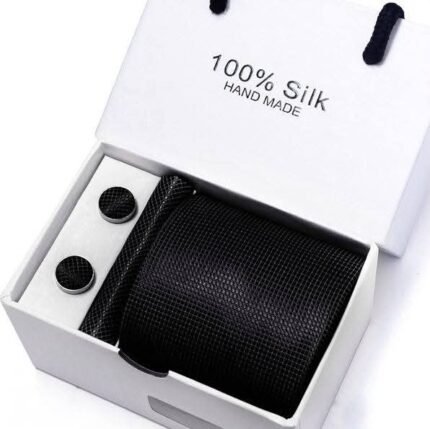 Black Textured Silk Tie & Cufflink Set