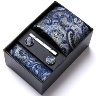 Navy Paisley Silk Tie & Cufflink Set