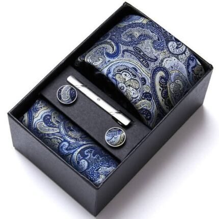 Navy Paisley Silk Tie & Cufflink Set