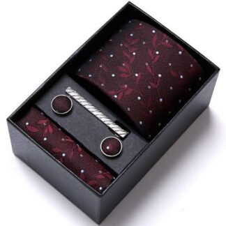 Burgundy Polka Dot Silk Tie & Cufflink Set