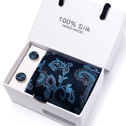 Teal Paisley Silk Tie & Cufflink Set