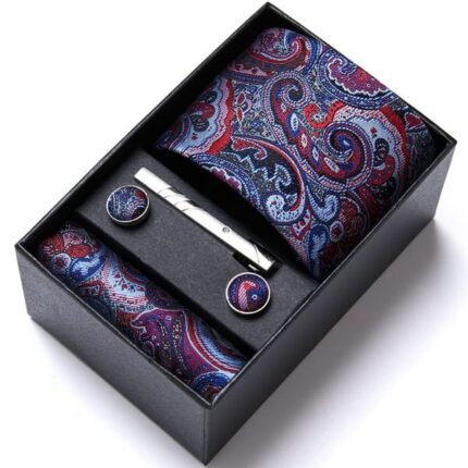 Blue & Red Paisley Silk Tie & Cufflink Set
