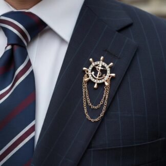 Ship Wheel Lapel Pin with Chain