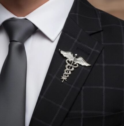 Silver Caduceus Medical Lapel Pin