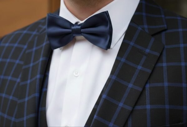 Navy Blue Checkered Bow Tie